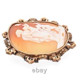 Antique Yellow Gold Cameo Woman With Two Children and Bird Brooch