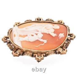 Antique Yellow Gold Cameo Woman With Two Children and Bird Brooch