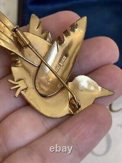 Antique brooch Bird Red Eye gold color vintage 1900s Rare For Collection