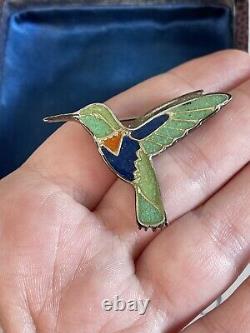 Antique brooch Bird Victorian Style Hummingbird Bird Silver Enamel Very Rare Pin
