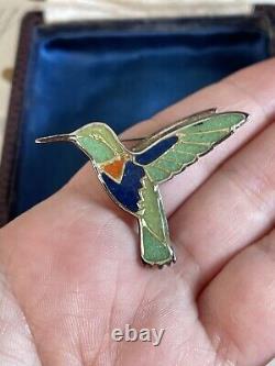 Antique brooch Bird Victorian Style Hummingbird Bird Silver Enamel Very Rare Pin