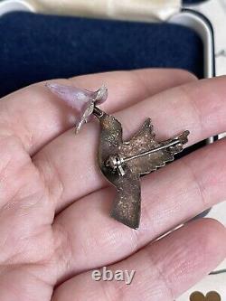 Antique brooch Bird Victorian Style Hummingbird w flower Multi Enamel Rare