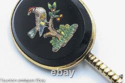 Antique micro mosaic bird in tree pin brooch 15ct solid gold mount 19th century