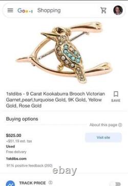 Antique rose gold 10k gold ruby swallow bird horseshoe brooch