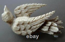 Antique victorian carved bone eagle bird brooch c pin rural craft rustic -C717