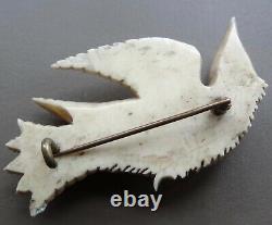 Antique victorian carved bone eagle bird brooch c pin rural craft rustic -C717