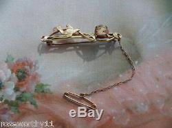 Antique vintage 9 ct Gold bar brooch bird and Cameo with safety pin and chain