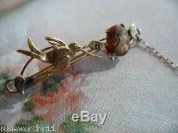 Antique vintage 9 ct Gold bar brooch bird and Cameo with safety pin and chain