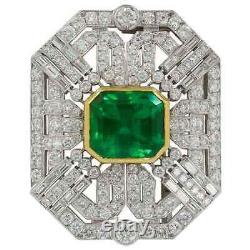 Art Deco Style Women's Brooch Fabulous Asscher Shape Emerald & Old Mine Stone