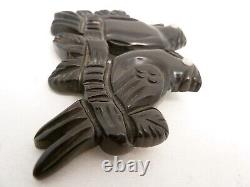 Art Deco Vintage Bakelite Collectible Twin Birds Black White Carved Brooch Pin