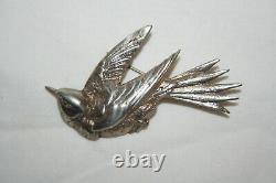 Art deco silver bird swallow in flight brooch. Large and heavy
