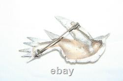 Art deco silver bird swallow in flight brooch. Large and heavy