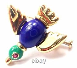 Authentic! Vintage Cartier 18k Yellow Gold Lapis Lazuli Ruby Bird Pin Brooch