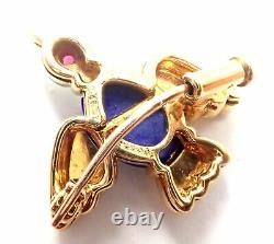 Authentic! Vintage Cartier 18k Yellow Gold Lapis Lazuli Ruby Bird Pin Brooch