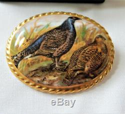 Aynsley Brooch Pheasant Birds Porcelain Hand Painted Vintage Boxed