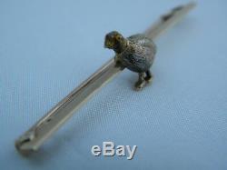 BEAUTIFUL VINTAGE 15ct GOLD & PLATINUM QUAIL GAME BIRD BAR BROOCH