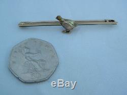 BEAUTIFUL VINTAGE 15ct GOLD & PLATINUM QUAIL GAME BIRD BAR BROOCH