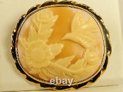 BIRD SUNFLOWER Carved Shell CAMEO PIN Vintage Flower Detailed BROOCH