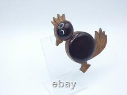 BKL436 Vintage brown Bakelite wood quail bird figural brooch