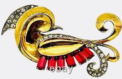 BOUCHER EARLY MB STERLING Red Glass Vintage Bird Brooch Pin RARE