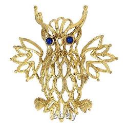 BROOCH 18K Yellow Gold Night Owl Bird Blue Lapis Pin Estate Jewelry Vintage