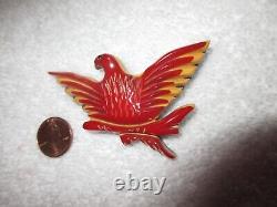 Bakelite Phoenix Bird Figure Brooch Layered Red Yellow MCM Vintage Crystal Eye