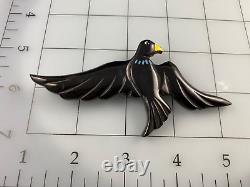 Bakelite Vintage Black Bird in Flight Pin
