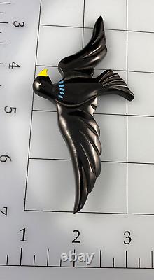 Bakelite Vintage Black Bird in Flight Pin