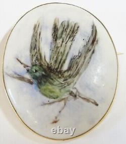 Beautiful Antique Gold Filled Hand Painted Swallow Bird Porcelain Brooch