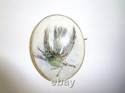 Beautiful Antique Gold Filled Hand Painted Swallow Bird Porcelain Brooch