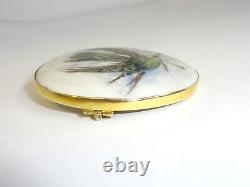 Beautiful Antique Gold Filled Hand Painted Swallow Bird Porcelain Brooch