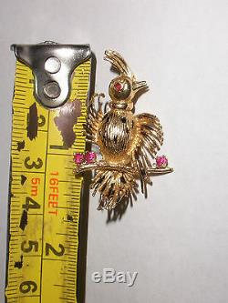 Beautiful Vintage 14K Gold Bird enamel with ruby stones brooch pin 4,8gr