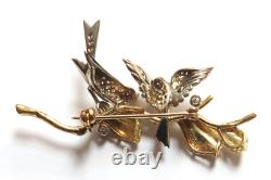 Beautiful Vintage 18k Gold & 2 Pave Diamond Love Birds On Branch