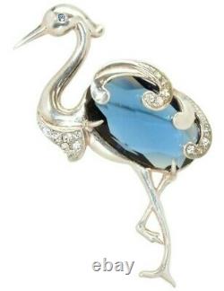 Beautiful Vintage 1940's Sterling Blue Faceted Jewel Belly Heron Bird Brooch
