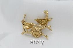Beautiful Vintage Birds & Nest Brooch Pin Crafted in 14k Yellow Gold 8.0g