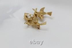 Beautiful Vintage Birds & Nest Brooch Pin Crafted in 14k Yellow Gold 8.0g