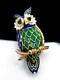 Beautiful Vintage Jomaz Blue & Green Enamel, Cabochon & Rhinestone Owl On Perch