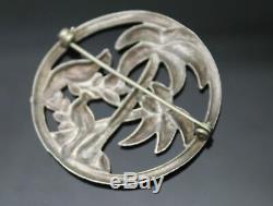 Beautiful Vintage Open Design Textured Palms Birds Sterling Silver Brooch / Pin