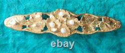 Beautiful Vintage Signed Miriam Haskell Gold Tone Flower Bar Brooch Faux Pearl's
