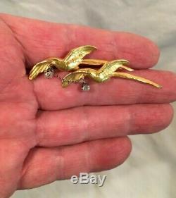 Bird Brooch Doves 18K Gold and Old Mine Diamonds. 34 tcw Art Nouveau c. 1900