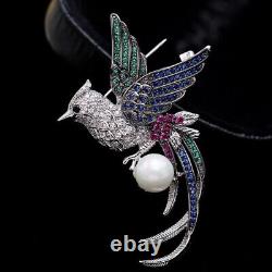 Bird Design with White Round Shape Lab Created Pearl Women's Collection Brooch