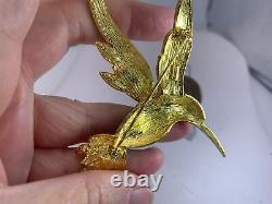Bird Hummingbird Pave Aurora Crystal Enamel GRAZIANO Vintage Gold Brooch V-8925