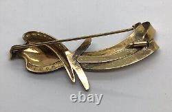 Bird Of Paradise Brooch Ribbon Curl Gold Tone Antique Blue Rhinestone