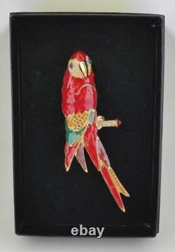 Bob Mackie POLLY WANNA COCKTAIL Pin Brooch Red Parrot Bird Rhinestone VTG