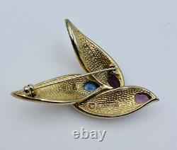 Boucher Vintage Gold Plated Rhinestone & Purple Glass Abstract Bird Pin