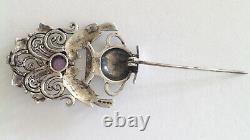 C1910 Jugendstil silver amethyst birds and urn brooch / pendant Fahrner style