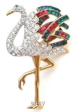 CAROLEE Duchess Of Windsor Flamingo Brooch With Crystals Pin Vintage Bird 1992
