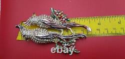 CORO DUETTE Rhodium Enamel Birds of Paradise Vintage Pin Brooch Fur Clip