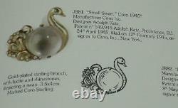 CORO STERLING Jelly Belly Rhinestone Swan Brooch 1945 Patent 140,945 RARE