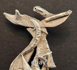 C. 1910 Superb Sterling Silver Arts & Crafts Art Nouveau Duck In Water Brooch